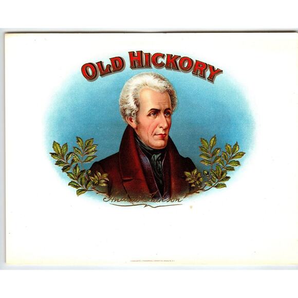 Old Hickory Andrew Jackson President Cigar Tobacco Label Embossed Vintage 1940s - Picture 1 of 2